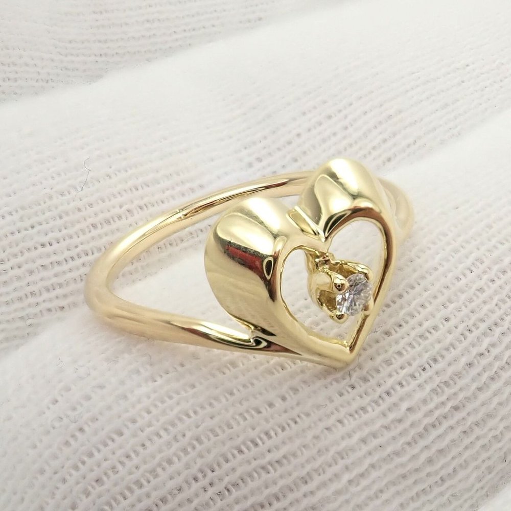 Authentic! Vintage Tiffany & Co 18k Yellow Gold Diamond Heart Ring - Picture 6 of 9